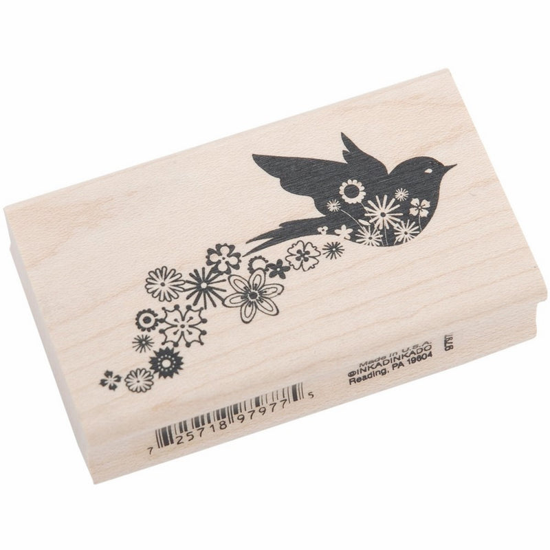 Inkadinkado Mounted Rubber Stamp LL-Floral Bird Trail 2"X3"