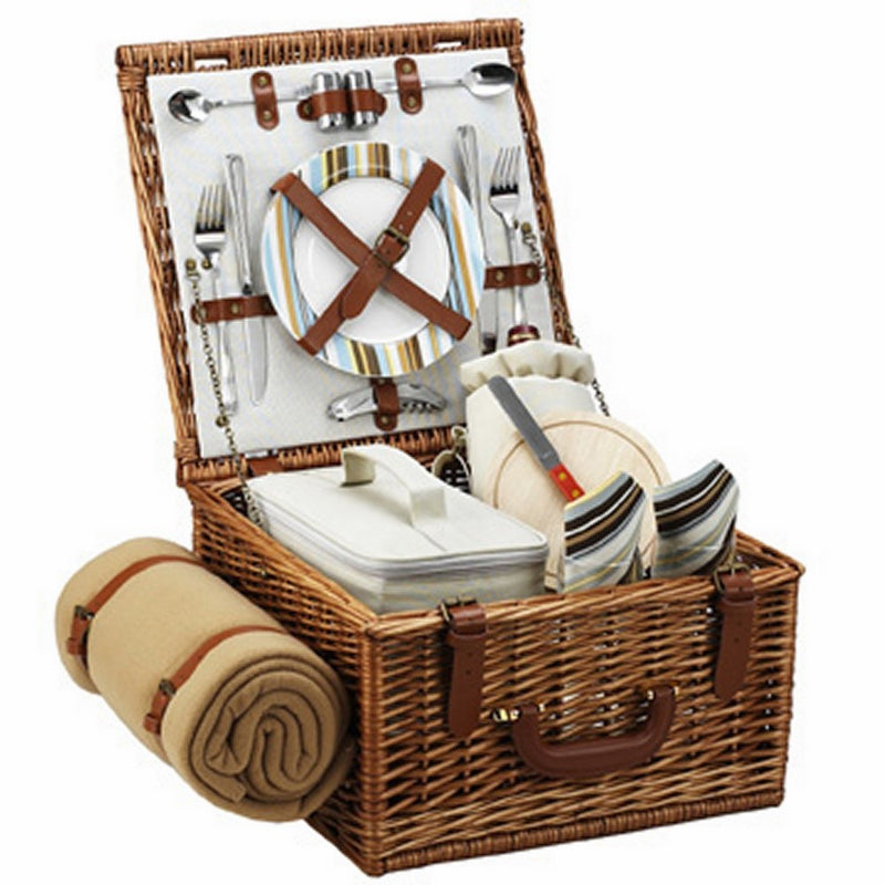 Picnic at Ascot Cheshire English-Style Willow Picnic Basket with Service for 2 and Blanket - Santa Cruz