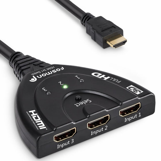 Fosmon HD1831 3-Port HDMI Switch with Pigtail Cable