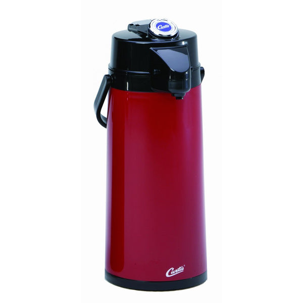 Wilbur Curtis Thermal Dispenser Air Pot, 2.2L Red Body Glass Liner Lever Pump - Commercial Airpot Pourpot Beverage Dispenser - TLXA2206G000 (Each)