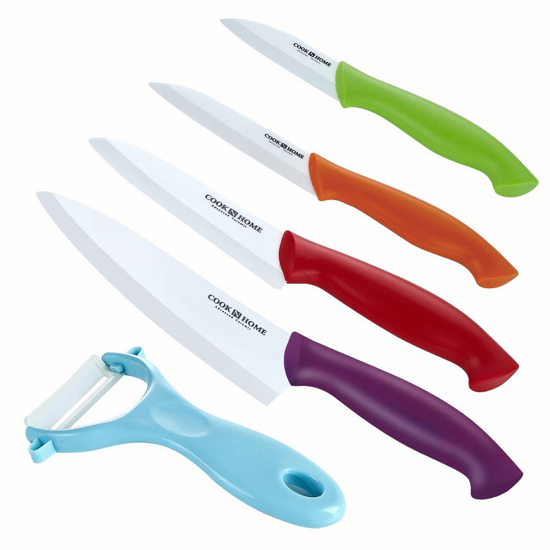 Cook N Home 9-Piece Ceramic Knife Set with Sheaths, Multicolor