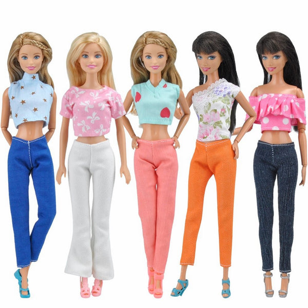 E-TING 5 Set Doll Clothes Outfit 5 Tops 5 Trousers Pants for Barbie Doll Picture Style Gift