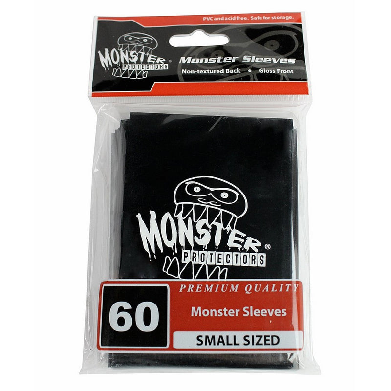 Sleeves - Monster Protector Sleeves - Smaller Size Gloss Finish w/Logo - Black (Fits Yugioh and Other Smaller Sized Gaming Cards)