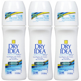 Dry Idea Roll-On Advanced Dry Antiperspirant & Deodorant, 72 Hour, Unscented 3.25 (Pack of 3)