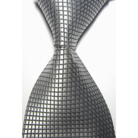 Pisces.goods New Gray Checked Jacquard Woven Men's Tie Necktie