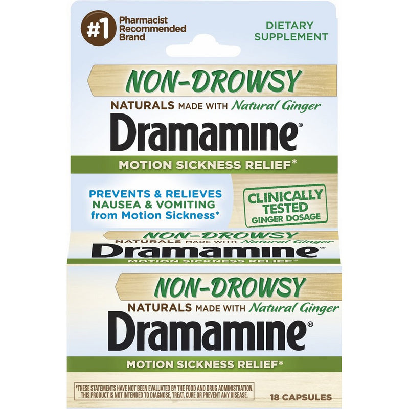 Dramamine Non-Drowsy Naturals with Natural Ginger, 18 Count