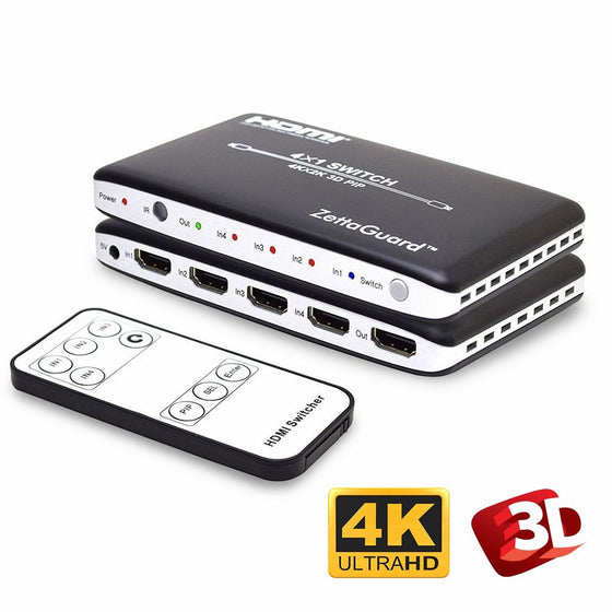 Zettaguard 4K x 2K 4 Port 4 x 1 HDMI Switch with PIP and IR Wireless Remote Control, HDMI Switcher Hub Port Switches (ZW410)