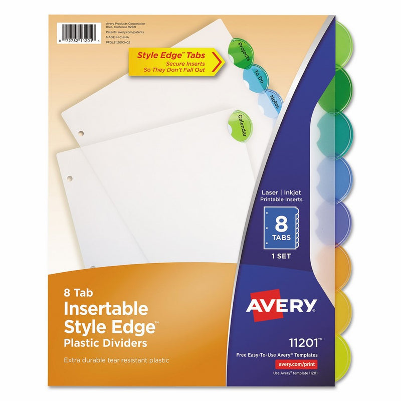 Avery 11201 Insertable Style Edge Tab Plastic Dividers, 8-Tab, Letter