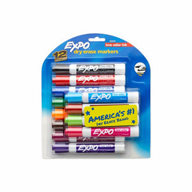 EXPO 80699 Low-Odor Dry Erase Markers, Chisel Tip, Assorted Colors, 12-Count