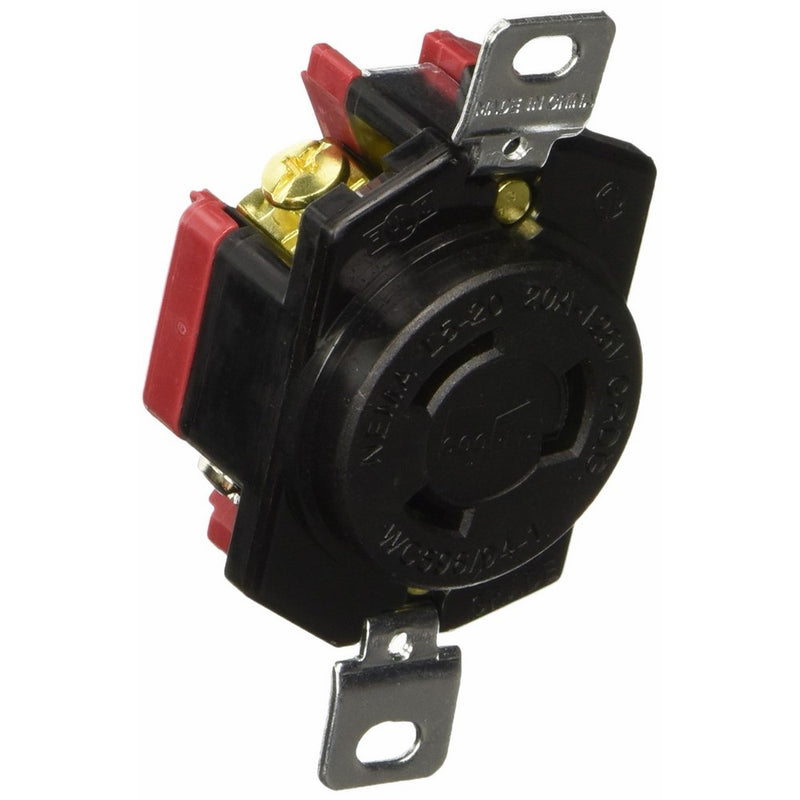 Eaton L520R 20-Amp 125-Volt Hart-Lock Industrial Grade Receptacle with Safety Grip Black and White