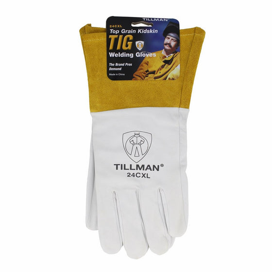 John Tillman and Co 24CXL Kidskin Premium Grade TIG Welders Glove with Kevlar Stitching, Straight Thumb and 4" Cuff, X-Large, Pearl Gray