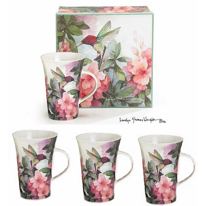 Set Of 4 Hummingbird And Azalea Porcelain Mugs Designed By Artist Carolyn Shores Wright