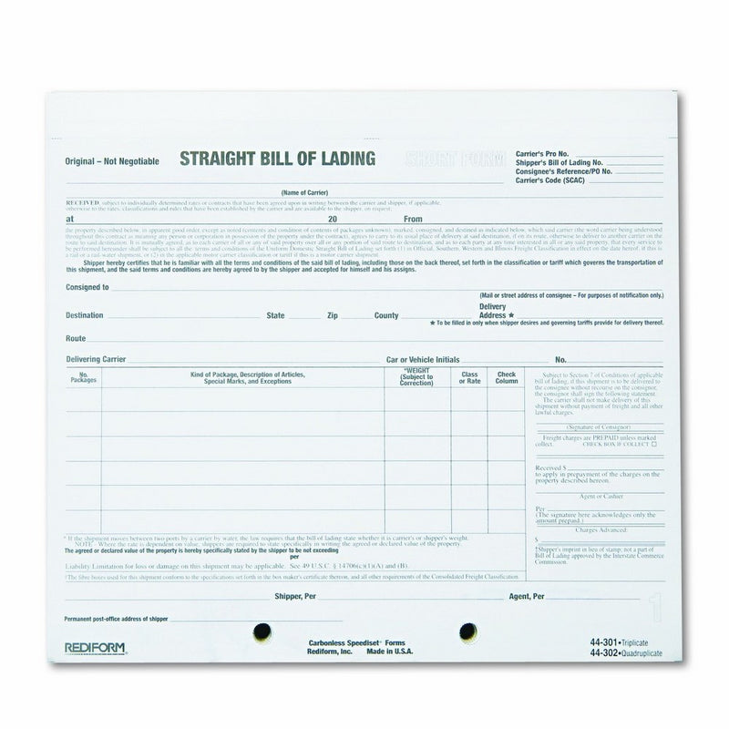 Rediform 44302 Bill of Lading Short Form, 7 x 8 1/2, Four-Part Carbonless, 250 Forms