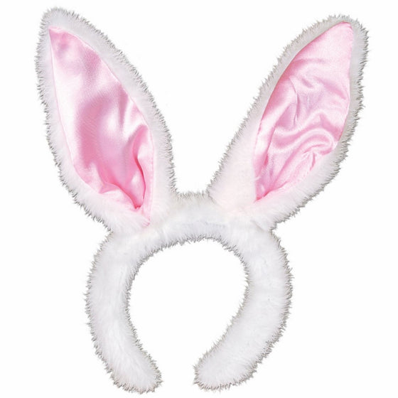 Plush Satin Bunny Ears (white & pink) Party Accessory(1 count) (1/Pkg)