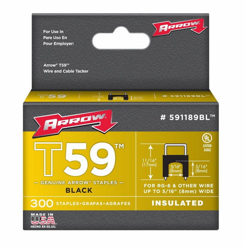 Arrow Fastener 591189BLSS Genuine T59 Insulated 5/16-Inch by 5/16-Inch Staples, Black, 300-Pack
