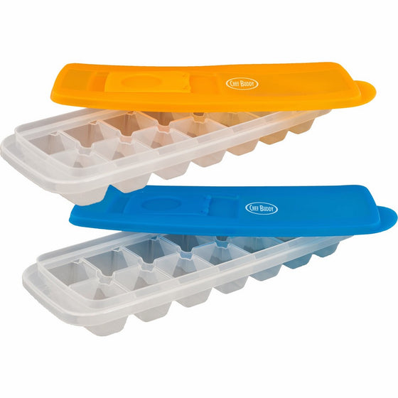 Ice Cube Trays with Lids for Freezing Food, Water, and Juice by Chef Buddy- Kitchen Essential, Easy Fill and Spill Resistant (Set of 2) 14 Cube Tray