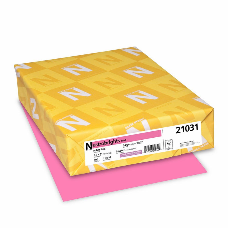 Astrobrights Color Paper, 8.5” x 11”, 24 lb/89 gsm, Pulsar Pink, 500 Sheets (21031)