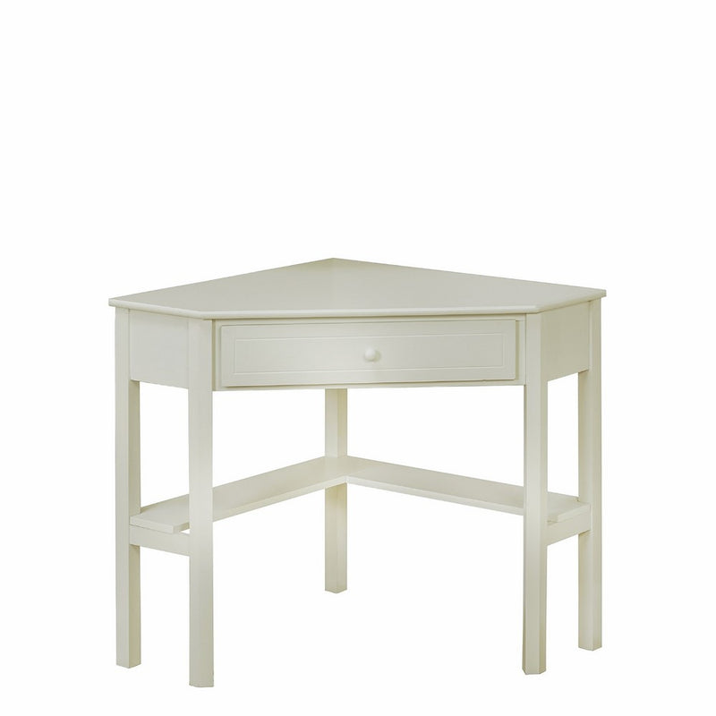 Target Marketing Systems Wood Corner Desk with One Drawer and One Storage Shelf, Antique White Finish