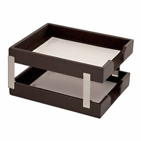 Double Econo-Line Leather Letter Trays Color: Brown