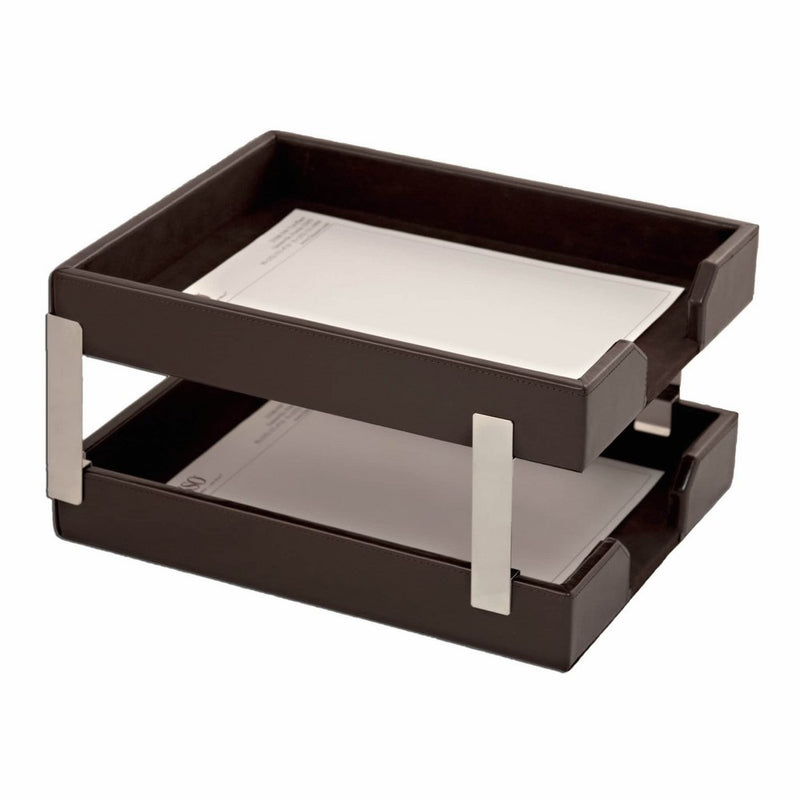 Double Econo-Line Leather Letter Trays Color: Brown