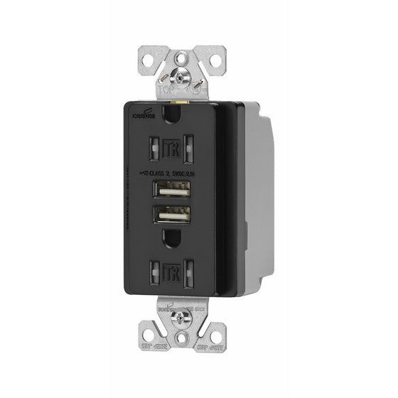 Eaton TR7745BK-BOX Combination USB Charger with Tamper Resistant Receptacle and Box, 15-Amp, Black Finish