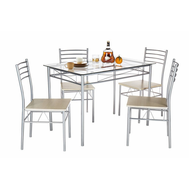 VECELO Dining Table with 4 Chairs Silver