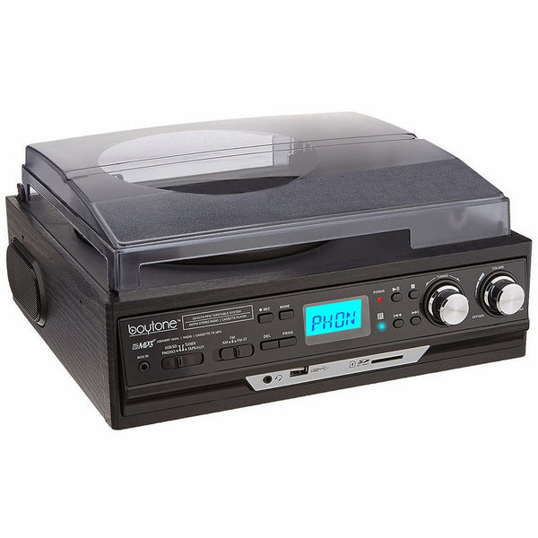 Boytone BT-17DJB 3-speed Stereo Turntable, 2 Built in Speakers Digital LCD Display AM/FM Radio, USB/SD Slot, AUX MP3 & WMA Playback /Recorder & Headphone Jack Remote Control