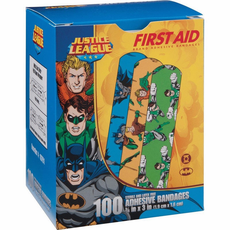 Justice League 100CT Bandages 3/4x3", DC Comics Offficial (Batman, Green Lantern, Aquaman)