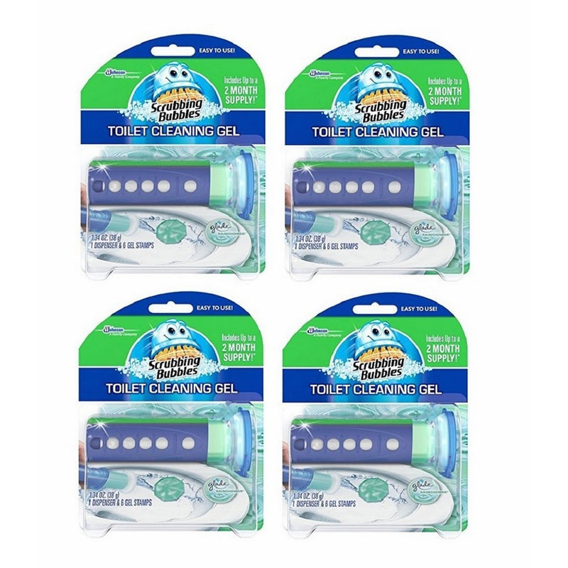 Scrubbing Bubbles Glade Rainshower Toilet Cleaning Gel, 4 Dispensers with 24 Gel Stamps