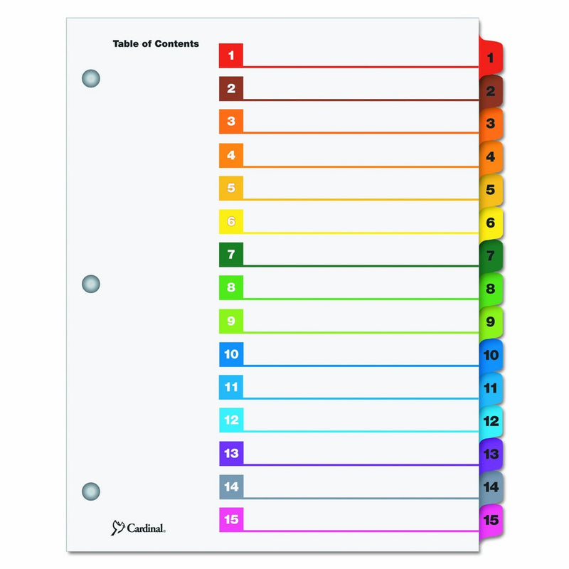 Cardinal by TOPS Products OneStep Index System, 15-Tab, Numbered, Multi-Color, 1 Set (61518)