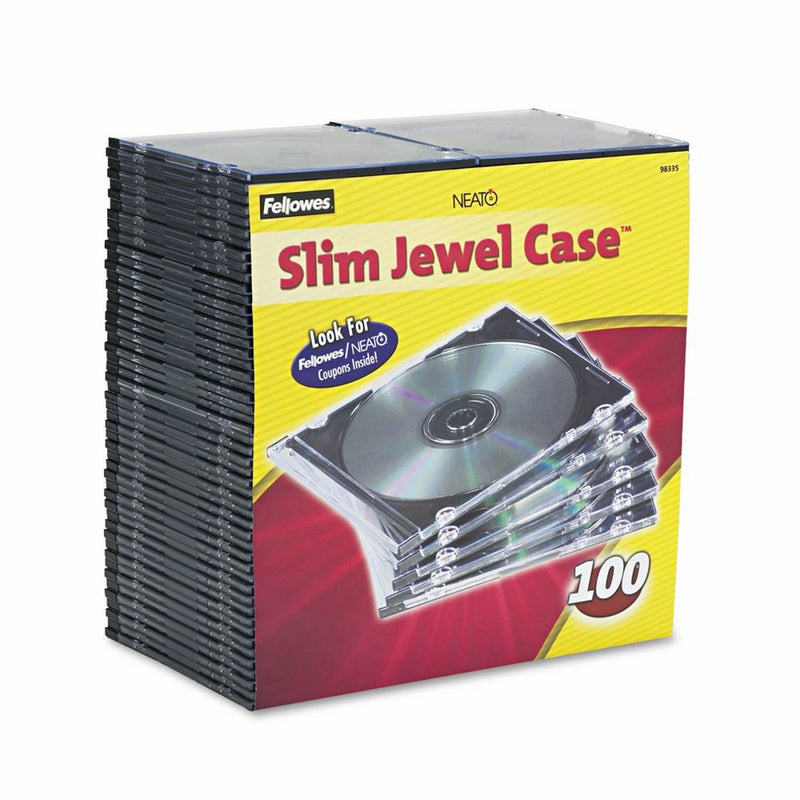 Fellowes 98335 Slim Jewel Case, 100 Pack