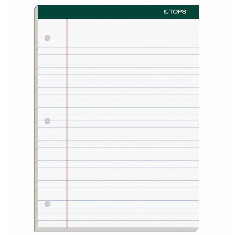 TOPS Docket Writing Pads, 8-1/2" x 11-3/4", Legal Rule, White Paper, 3-Hole Punched, 100 Sheets, 3 Pack (63393)