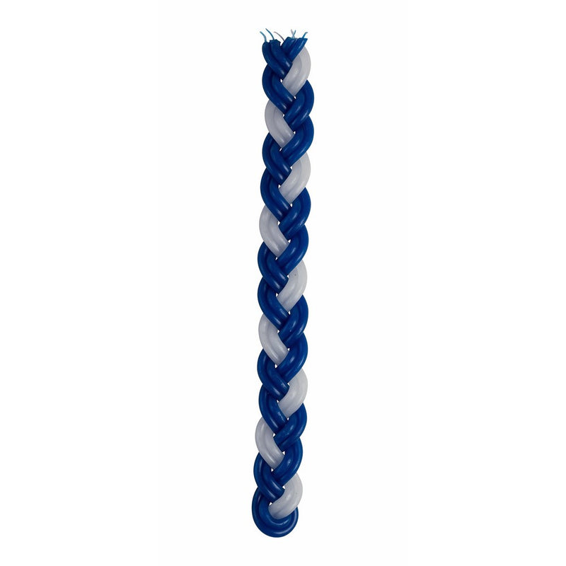 Braided Havdalah Candle - Large Blue and White Paraffin Wax - Shabbat Judaica Gift - By Ner Mitzvah