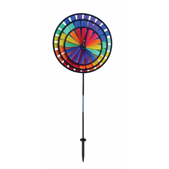 In the Breeze Best Selling Rainbow Triple Wheel Spinner- Ground Stake Included - Colorful Wind Spinner for your Yard and Garden