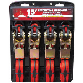 Erickson 31418 Red 1" x 15' Ratcheting Tie-Down Strap, (Pack of 4)