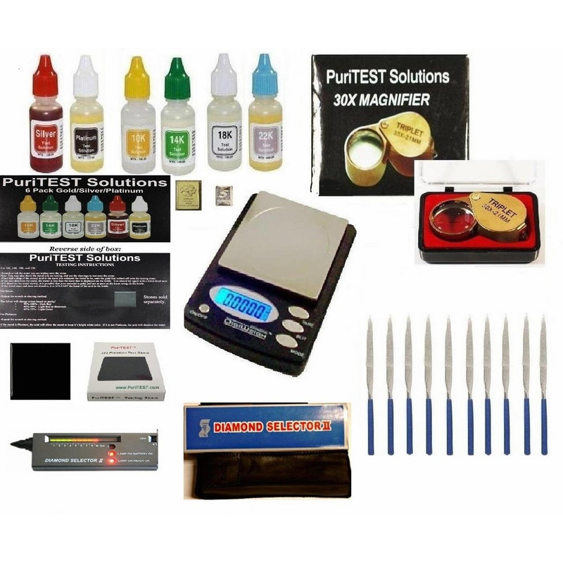 Electronc Diamond and Precious Metals Test Kit-Culti Diamond Selector, PuriTEST Purity Test Acids, DigiWeigh Jewelry Scale and Much More!