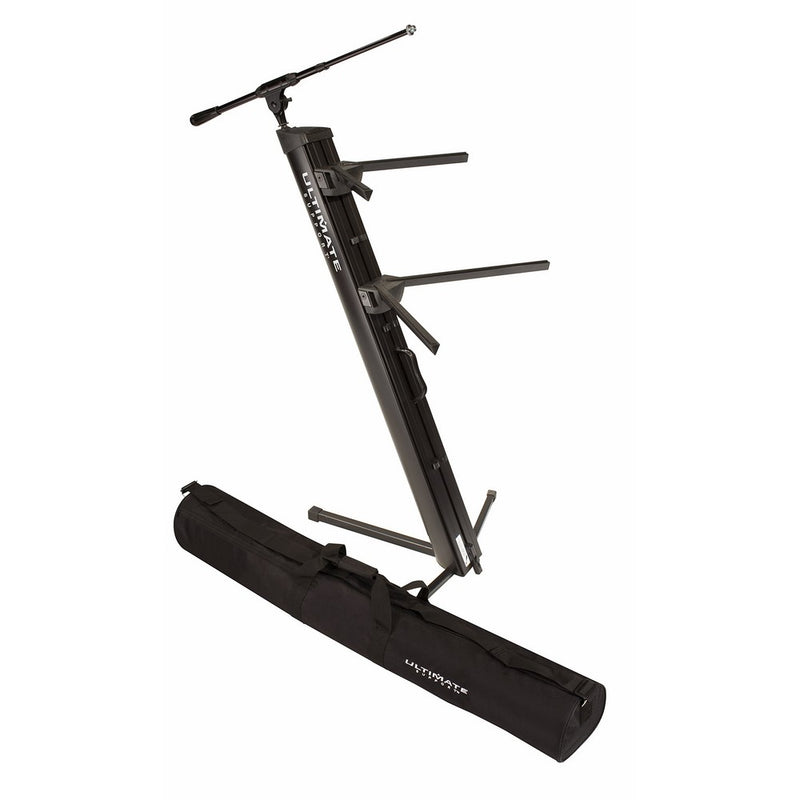 Ultimate Support AX-48 Pro Plus Two-tier Portable Column Keyboard Stand (Black), Boom Attachment, Ulti-Boom Pro-TB, and Tote
