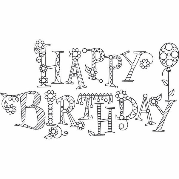 Hampton Art PS0638 Outline Design Sparkle Happy Birthday Rubber Stamp