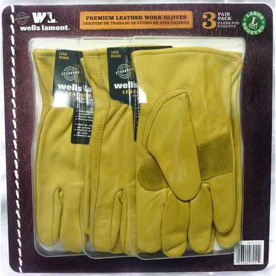 Leather Premium Work Gloves 3 pair Pack