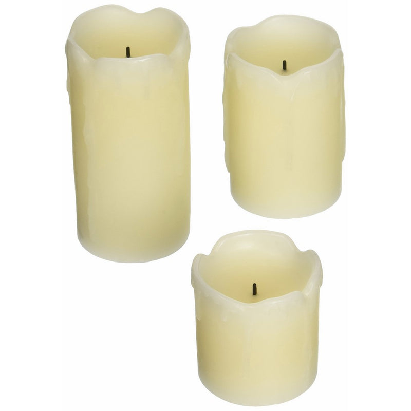 Inglow CG19512CR Flameless Candle, Mini Pillar, Cream Wax with Melted Top, 3-Pack