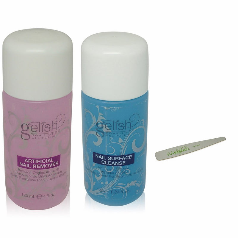 NEW Gelish Soak Off Gel Nail Polish Remover & Cleanser Bottles 120mL Nail File