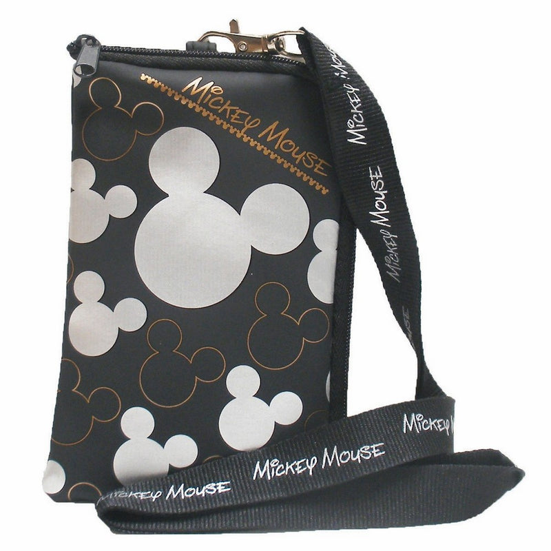 Disney Mickey Mouse Black Silver Lanyard with Cell Phone Case or Coin Purse (1 Lanyard)