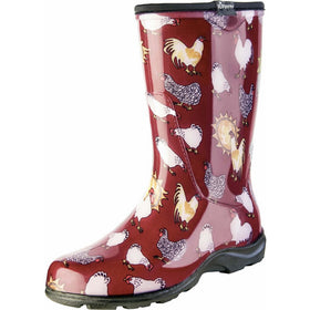 Sloggers Women's Waterproof Rain and Garden Boot with Comfort Insole, Chickens Barn Red, Size 8, Style 5016CBR08