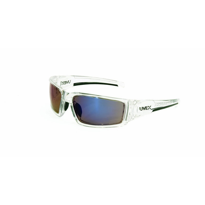 UVEX by Honeywell S2975 Hyper Shock Series Safety Eyewear with Clear Ice Frame, Blue Mirror Lens and Hard Coat Lens Coating