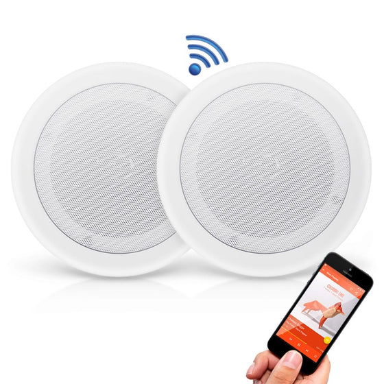 Pyle Pair 8” Bluetooth Flush Mount In-wall In-ceiling 2-Way Universal Home Speaker System Spring Loaded Quick Connections Polypropylene Cone Polymer Tweeter Stereo Sound 250 Watts (PDICBT852RD)