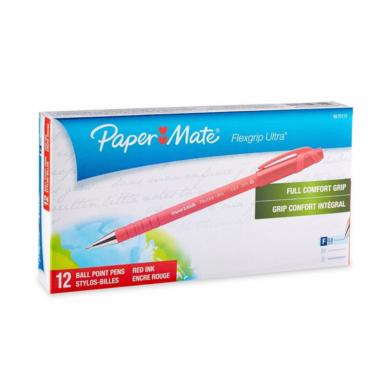 Paper Mate 9620131 Flexgrip Ultra Stick Ballpoint Pens, Medium Point, Red Ink, 12-Pack