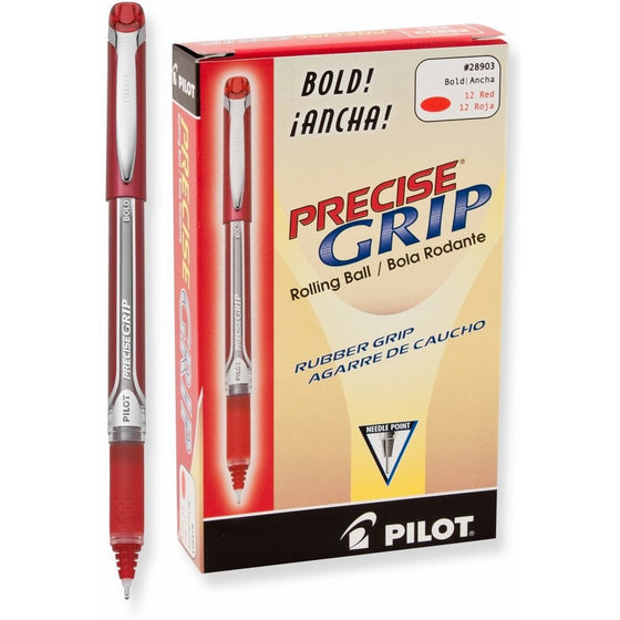 Pilot Precise Grip Liquid Ink Rolling Ball Pens, Bold Point, Red Ink, Dozen Box (28903)