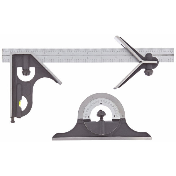 Fowler 52-370-012 Steel Combination Square Set with Baked Blue Enamel Finish, 4R Graduation Interval, 4 Blade, 12" Length