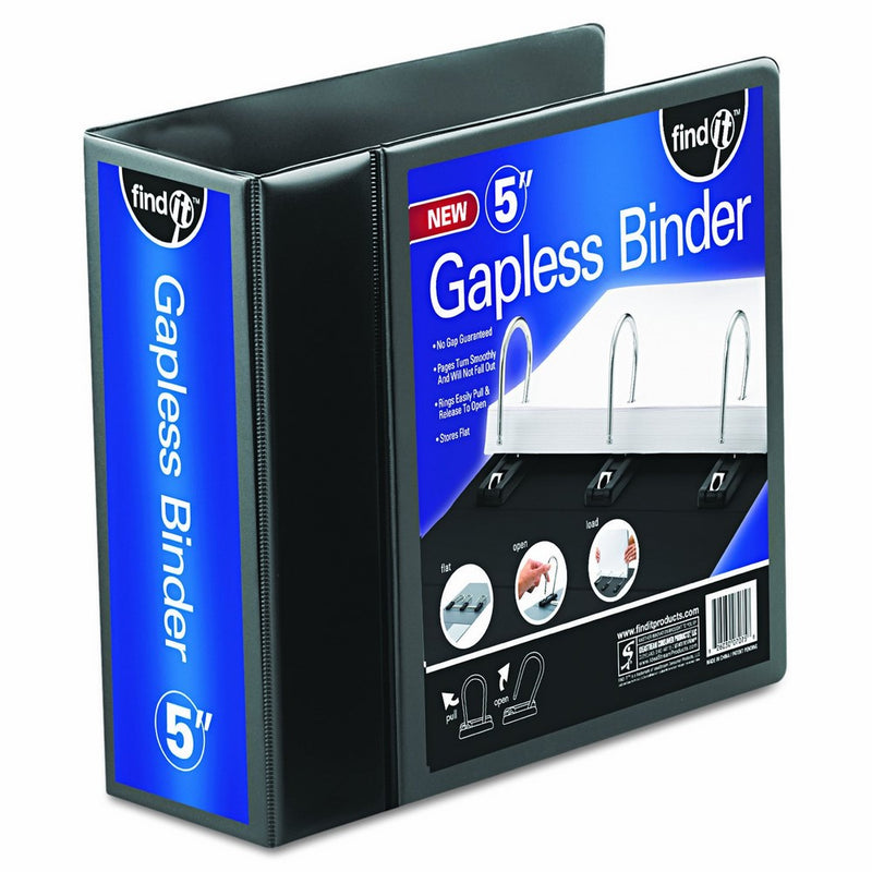 Find It Heavy Duty Flat View Binder, 5 Inches, Black (FT07075)