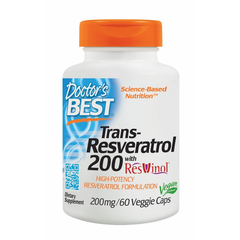 Doctor's Best, Trans-Resveratrol with ResVinol, Non-GMO, Vegan, Gluten Free, Soy Free, 200 mg, 60 Veggie Caps